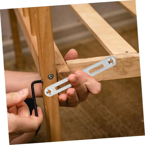 Dang Sturdy Bed Rail Brackets 6 Pack With Hook Screws And Fasteners For Securing Wood Headboards To Frames Heavy Duty Metal Furniture Hardware Quick Setup, installation of a metal bracket on a wooden bed frame.