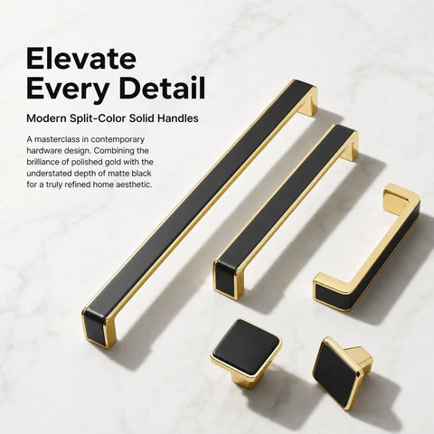 Sleek Black Gold Cabinet Pulls Five Pack With Matte Finish For Modern Kitchen Makeover Drawer Handles And Bathroom Vanity Swap That Brings Major Swag To Every Room with split-color design.