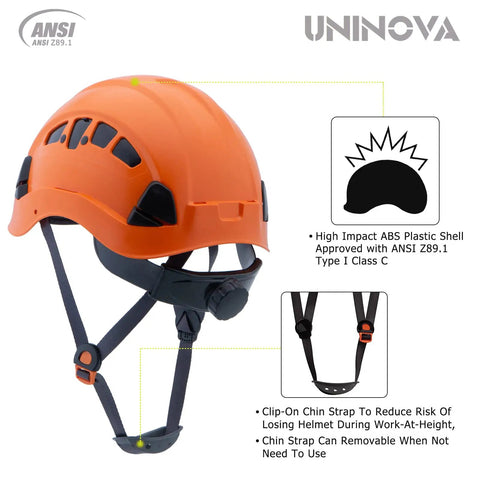 Top Shelf Hi Vis Orange Hard Hat Built For The Daily Grind OSHA Compliant Construction Safety Helmet ANSI Z Eight Ninety One Approved with chin strap.