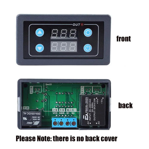 Plug And Play Delay Relay Module AC 85V-265V With LED Display Time Delay Switch 0-999S 0-999M 0-999H Digital Timer For Lights Water Pumps Engines Cycle Delay Relay Control, front and back view