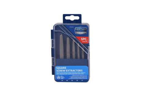 Heavy Duty Square Screw Extractor Set For Pulling Broken Bolts Slick Zero Sweat Design Workhorse Fastener Remover Tool Kit with five extractors.