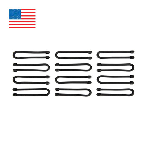 12 pack of 6 Inch Reusable Gear Ties Black Slick Rubber Coated Cord Organizers for electric cable management.