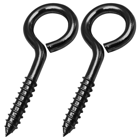 Heavy Duty Screw In Eye Hooks Black Stainless Steel 5 Inch 500 Lbs Load Rating Solid Loop Bolts for indoor outdoor use.