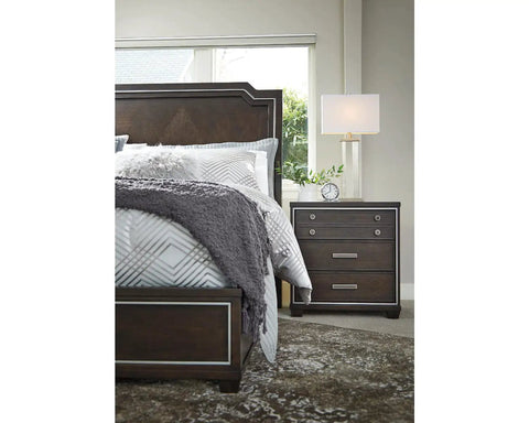 Aniela Minimalist Table Lamp Set of 2 in Silver Finish on modern bedroom nightstand, 29.5 inches tall, with lit rectangular shade.