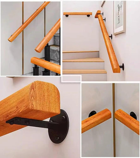 Adjustable Stainless Steel Railing Posts And Black Powder Coated Deck Railing Kit For Indoor Stairs Outdoor Porch Steps Floor Mount Baluster System with wooden handrails