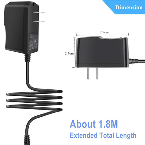 Side view of a 5V 2A Wall Power Adapter With 11 Interchangeable DC Tips, 5.5mm x 2.1mm plug, 100-240V AC input, 10W max output.