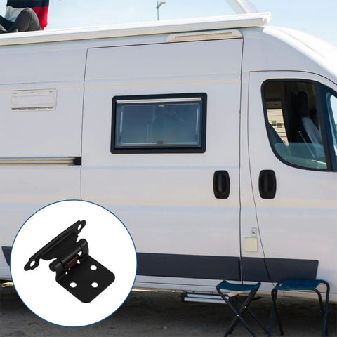 Heavy Duty Self Closing Door Hinges For RV Cabinets And Camper Doors With No Fuss Semi Concealed Half Overlay Design Steel Construction 1.5 Inch Thick Auto Close Function For Smooth Quiet Access beside camper van