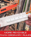 Flexible Steel Rule With Satin Chrome Finish for Quick Reading Inch Measurements shown against wood in workshop