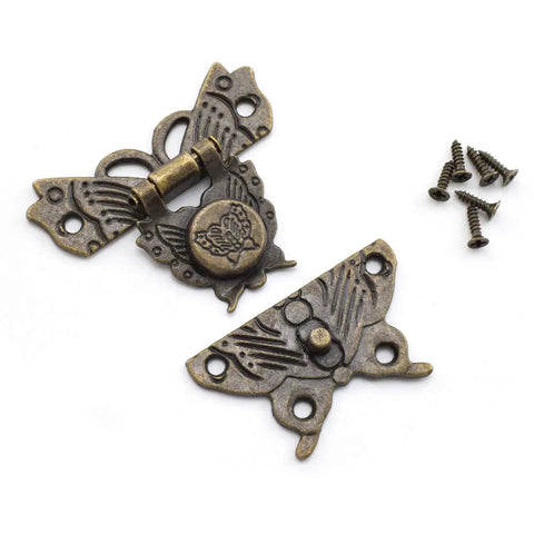 Dang Solid Vintage Bronze Butterfly Latch Kit Packs Two Heavy Duty Zinc Alloy Lock Catches With Quick Screw Options, featuring decorative brass latch.
