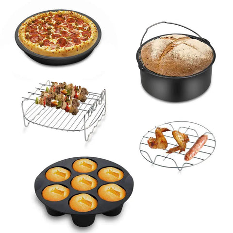 Must Have Ultimate Air Fryer Accessories Set For 3.7QT To 5.8QT Deep Fryers Includes 7 Inch Cake Barrel Pizza Pan Cupcake Pan Skewer Rack