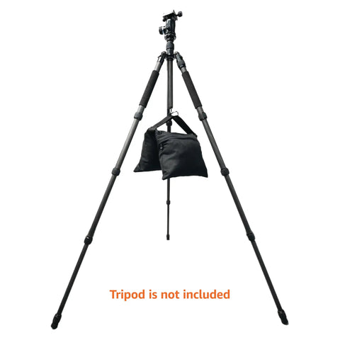 Rock Solid Photographic Sandbags For Studio Lighting Stands With Carry Handle Four Pack on tripod for stabilization.
