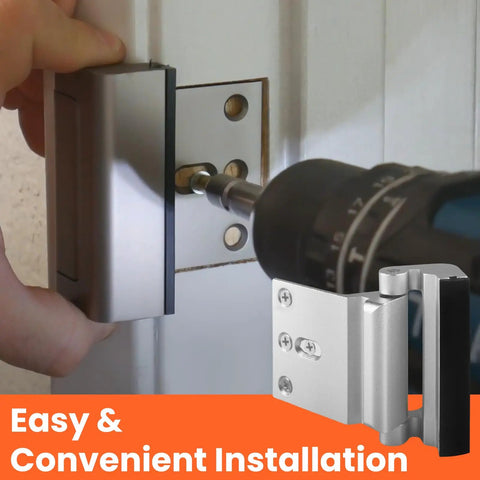 Beefy Door Reinforcement Lock Stands Up To 800 Pounds Wicked Tough 3 Inch Metal Stop Secure Flip Deadbolt Latch during installation process.