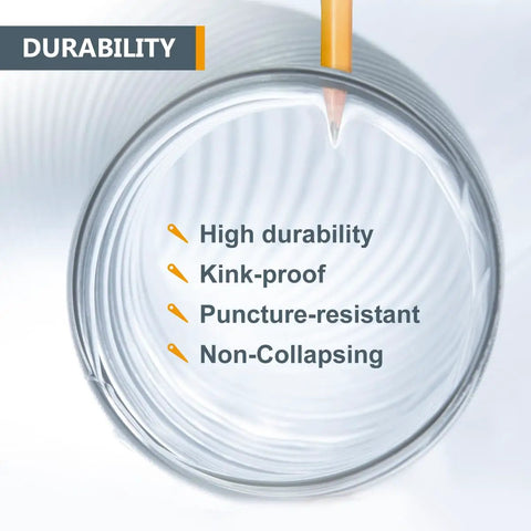 Clear view of 4 Inch By 10 Foot Pro Grade Flexible PVC Dust Collection Hose, highlighting durability features including kink-proof and puncture-resistant qualities.