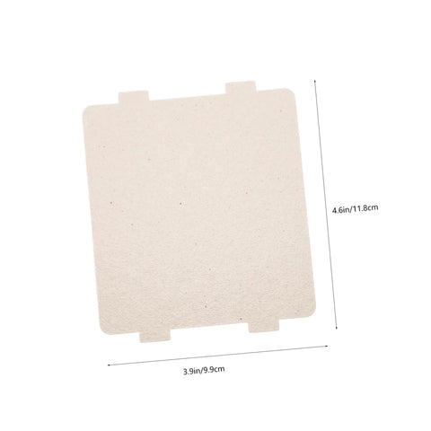Microwave Mica Waveguide Cover Insulation Sheets 10 Pack, shown is a single heat-resistant mica sheet with dimensions 3.9in x 4.6in.
