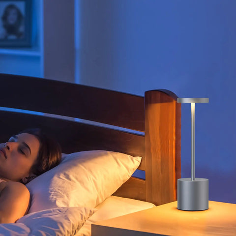 Iron grey 2 Pack Cordless Desk Lamps With 5000mAh Rechargeable Battery on bedside table, portable and eye friendly
