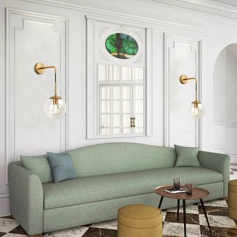 Dope Modern Glass Globe Wall Sconce Set Of Two With Adjustable Cord Brass Finish Minimalist Wall Lights Clear Globe Lamps