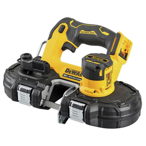 12V Max Xtreme Compact Cordless Bandsaw Bare Tool For One-Hand And Overhead Cuts with integrated hook and tool-free blade change feature.