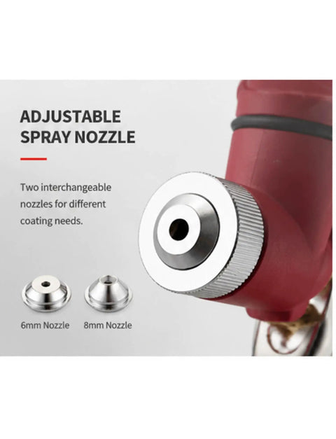 Adjustable spray nozzles for Top Tier Pro Hustle Pneumatic Mortar Sprayer Gun, 6mm and 8mm included for versatile use.