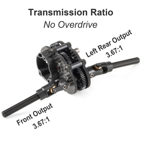 Ultralight Carbon Fiber Overdrive Transmission OD3 For AR44 Capra Axle LCG 1x10 RC Rock Crawler showing transmission ratio 3.67:1.
