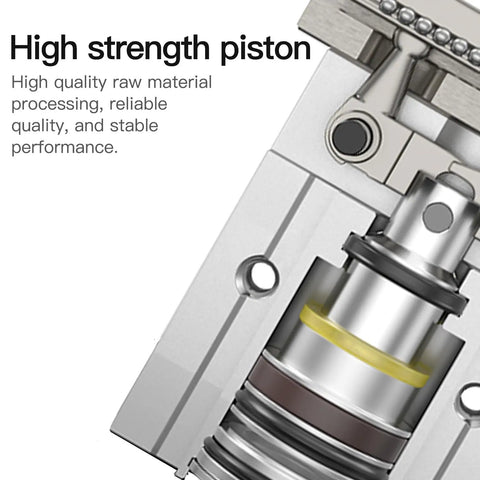 Close-up of parallel pneumatic gripper claw mechanism with magnetic 1 inch bore and piston details, MHZ2-25D
