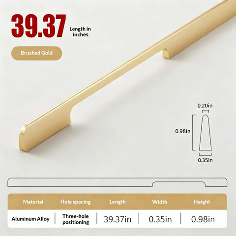 Five Pack Solid Brushed Gold Cabinet Handles For Kitchen Cabinets, Dressers And Furniture, Long Drawer Pulls graphic
