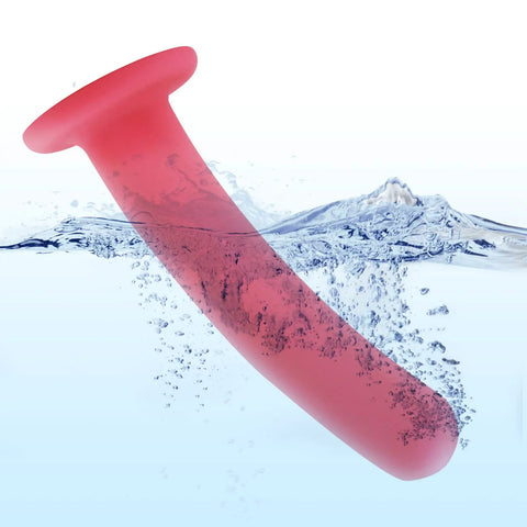 Anal Plug Starter Kit For Beginners, silicone butt plug in rose pink, smooth design submerged in water, showcasing waterproof feature.