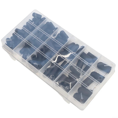 Bulk 100 Pack Rubber Vacuum Cap Kit For Cars in clear storage box, hose end seals to stop leaks in carburetor lines and manifolds