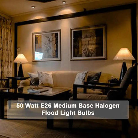 Living room with warm lighting from PAR20 50W Halogen Flood Light Bulbs With E26 Base Dimmable 30 Degree Narrow Beam