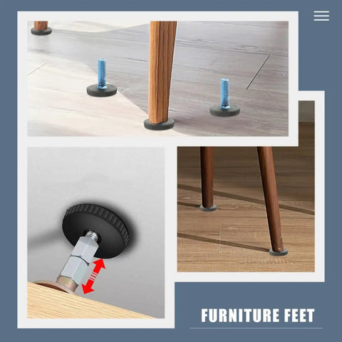 30 Pc Adjustable M8 Threaded Furniture Leveling Feet for Tables and Cabinets, Heavy Duty Black ABS and Iron, Easy Install Glide Feet to Cut Friction and Wobble, Durable Levelers for Home and Office, Perfect for Wood Floors, shown under table legs