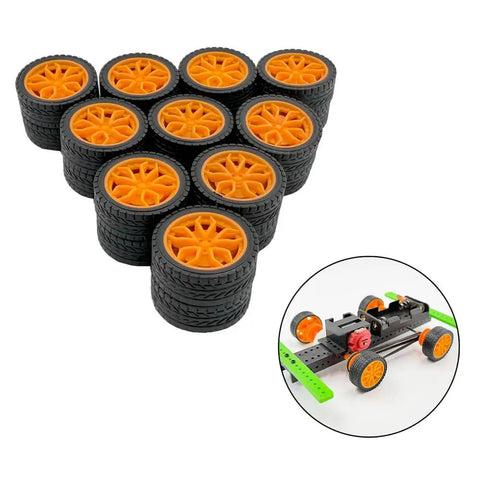 Bold 20 Piece RC Model Wheel Set With 10 Round Axle Shafts For DIY RC Cars Trucks Robots Boats And Helicopters Yellow Rubber Tires