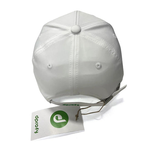 Back view of Adjustable Golf Hat for Men and Women, Performance Polyester Cap with Breathable Comfort, white color, showing adjustable strap.