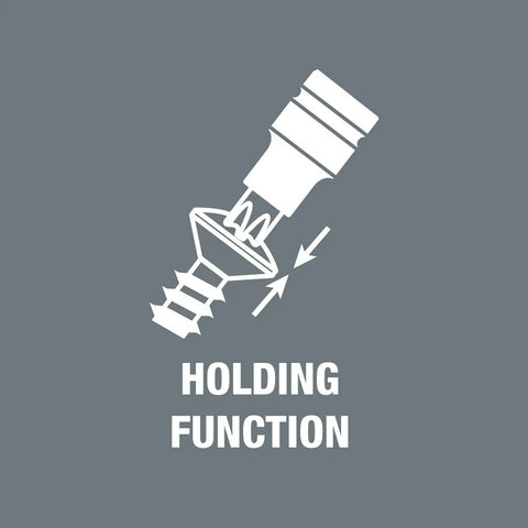 Illustration of Torx HF Zyklop Bit Socket Set With Holding Function demonstrating screw holding feature on gray background