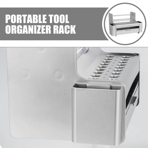 Solid Portable Desktop Tool Organizer Rack For Holding Screwdrivers And Tweezers Along With Silver Pvc Pe Build, close-up view.