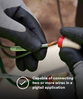 Solid As A Rock Tan And Red Wire Connectors For Twenty Two To Eight Gauge Cables in use connecting pigtail wires.