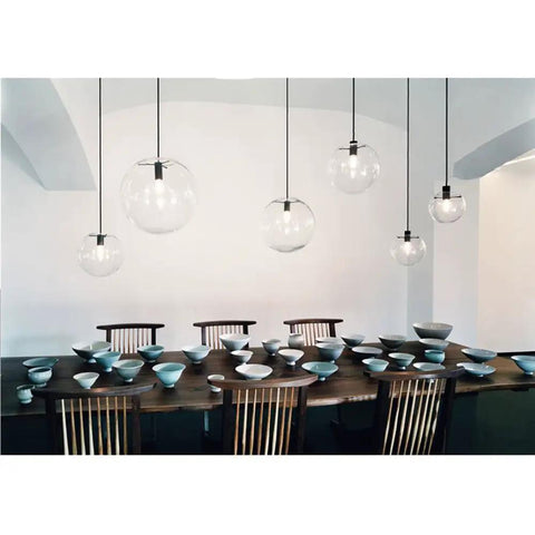 Industrial Clear Glass Globe Pendant Light With E27 Socket, Modern Kitchen Loft Fixture, 9.8 Inch, multiple over dining table