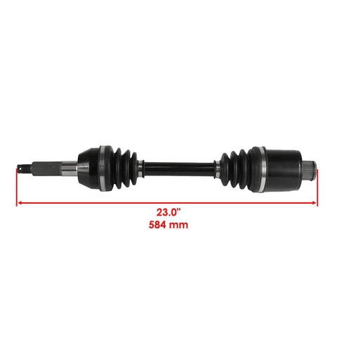 Heavy Duty Rear CV Axle Shaft With Integrated Wheel Bearing For Polaris Sportsman ATV shown from the side, measuring 23.0 inches.