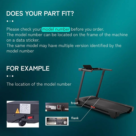Diagram showcasing location of model number on treadmill for Walking Belt For F63 Treadmills From 2013 Through 2022 Replacement Part H0613240P5