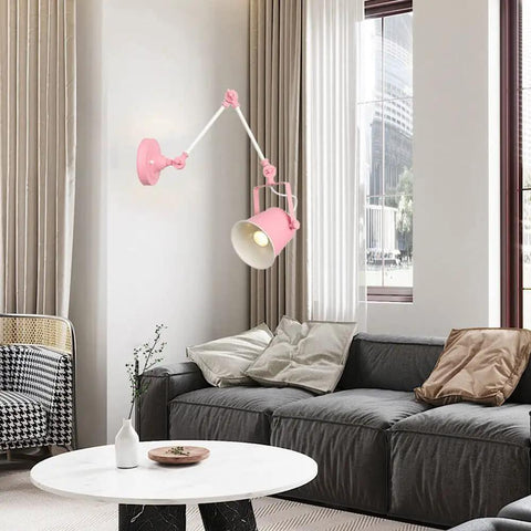 Real Deal Nordic Metal Swing Arm Wall Sconce Adjustable Task Light With Heavy Gauge Body E27 Compatible Easy Install For Bedroom Hallway Living Room Top Pick Gray White Finish in pink setting.