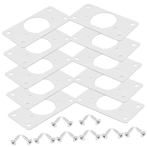 Image of a Stainless Steel Hinge Repair Plate Kit, 50 Pcs For Cupboard and Cabinet Doors, showing 8 plates and screws.