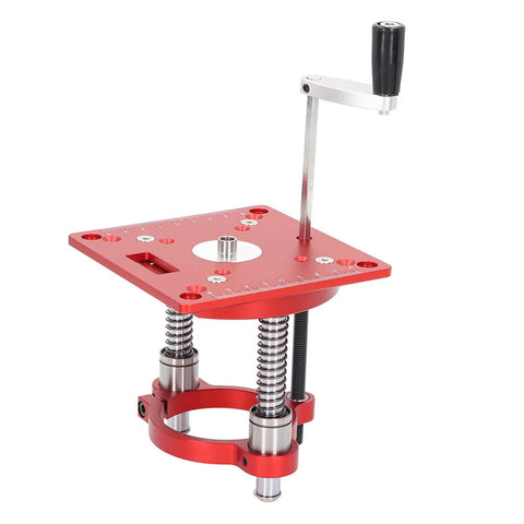 65mm Aluminum Router Table Lifting System With Adjustable Lift For Precision Routing, CNC Fine Tuning, Ring Clamping For 63.5 To 65mm Milling Machines, Rock Solid Anodized Aluminum Construction For Heavy Duty DIY Projects, red top view