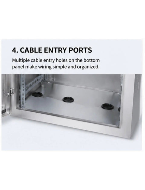 Rugged 304 Stainless Steel Outdoor Electrical Enclosure Waterproof Junction Box With Ventilated Side Panels All Weather IP Rated Corrosion Resistant Housing For Indoor And Outdoor Electrical Installations, bottom cable ports
