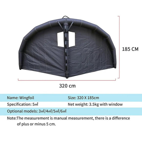 Inflatable Foil Wing Kite for Wind Wing Foiling and Kitesurfing, 5m² size, lightweight, clear view window, 320x185cm dimensions.