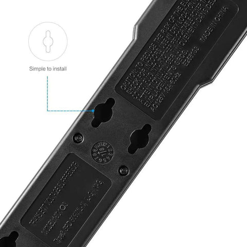 Back view of Six Outlet Surge Protector Power Strip With 735 Joules Of Surge Protection Overload Shield showing mounting holes.