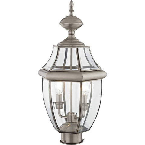 Monterey Two Light Outdoor Post Head Light In Brushed Nickel Finish With Solid Brass Construction And Clear Beveled Glass Classic Outdoor Lantern