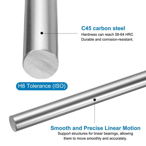 Linear Motion Guide Rod 8mm x 331mm, Case Hardened Steel Chrome Plated Shaft for 3D Printers and CNC Machines, Smooth, Precise Linear Movement, Straightness Under 0.1 mm Per 1000 mm, 58-64 HRC, 2 Pack, shown with H8 tolerance