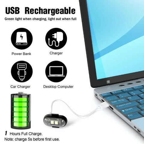 Wireless LED Strobe Lights With Remote Control 8 Color Rechargeable kit charging via laptop USB port.