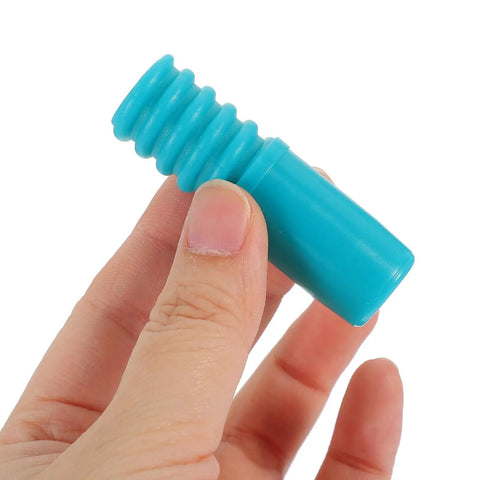 Heavy Duty 2 Pack Threaded Pole End Adapters For 19MM Metal Mop Rods in sky blue plastic held by a hand.