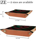 Slick Dark Green Tartan Valet Tray For Nightstand And Desk Go To Catch All Storage Dish For Keys Coins Watch Jewelry And Wallet Durable Microfiber Leather Organizer Pad sizes shown, measuring 11.5 cm and 14.5 cm.
