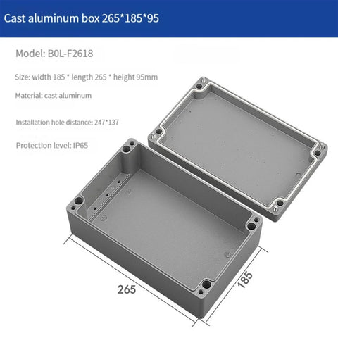 Outdoor IP66 aluminum junction box, 265x185x95mm, open view