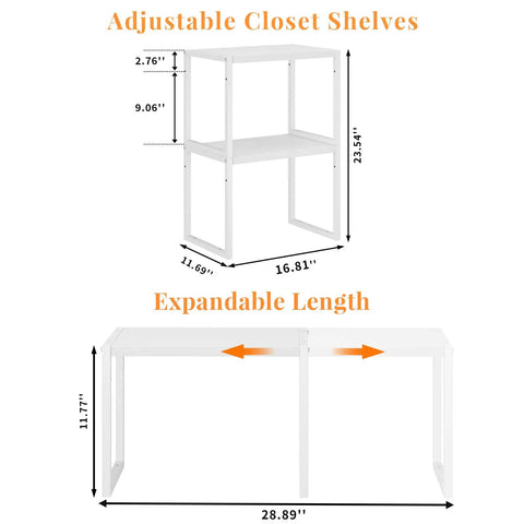 3 Pack Expandable Metal Closet Organizer Shelves Adjustable Stackable Wardrobe Storage Cubes For Clothes Shoes Pantry with dimensions.